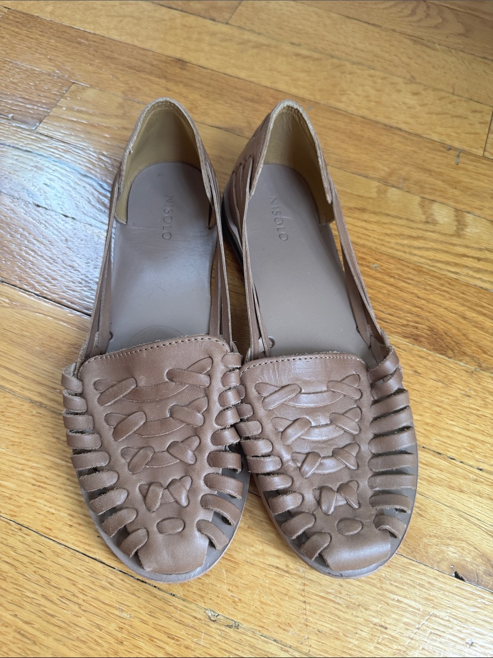 Nisolo Tan Leather Huarache Slip-On Flats